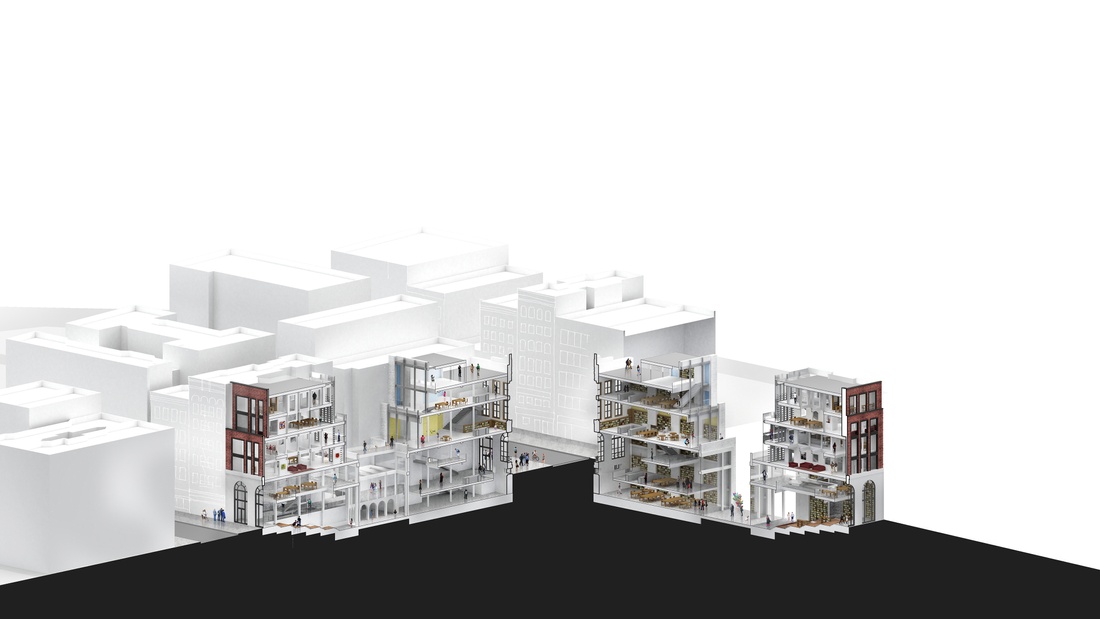 Axonometric section drawing by Christine Tran.