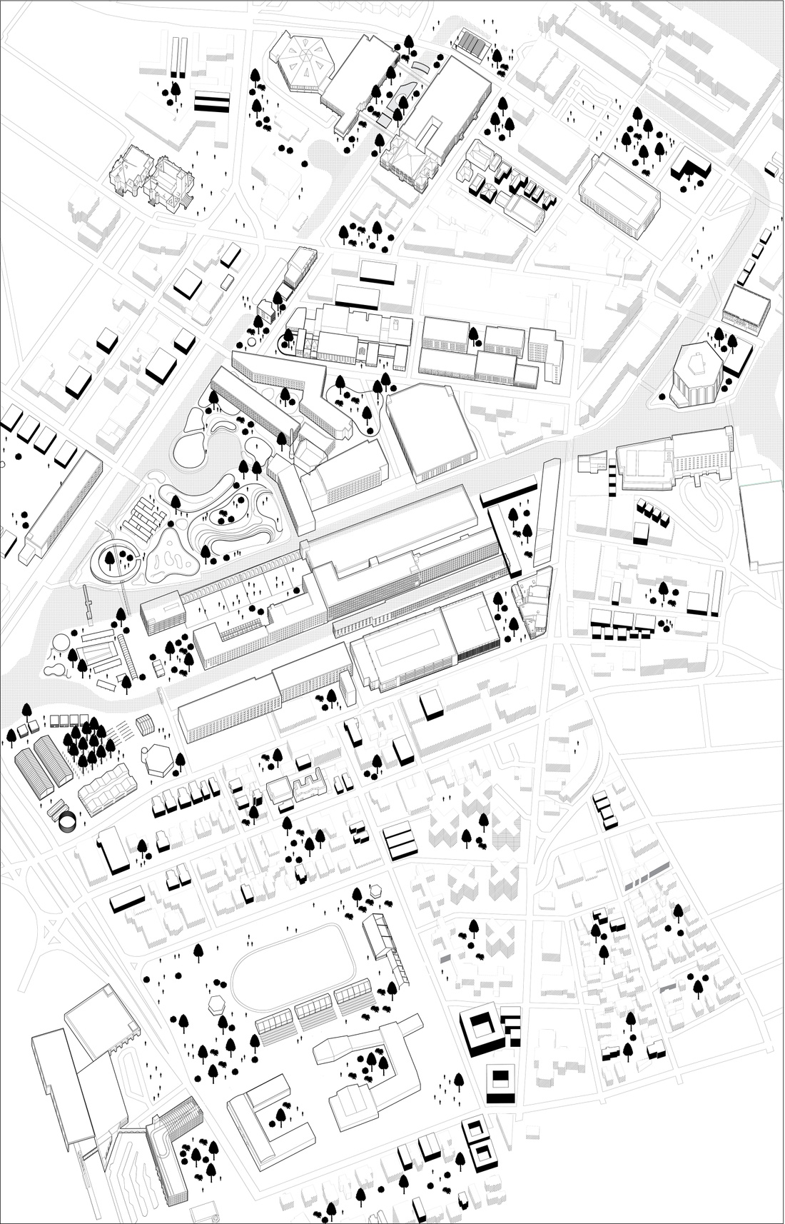Axonometric view of downtown Lowell
